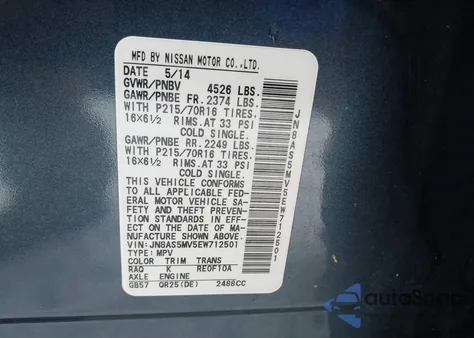 2014 Nissan Rogue Select S from USA, damaged, VIN JN8AS5MV5EW712501